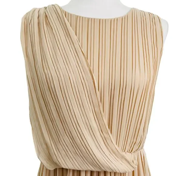 ASOS Cream Pleated Faux Wrap Bodice Sleeveless Grecian Dress Fit & Flare 6 - Picture 5 of 13